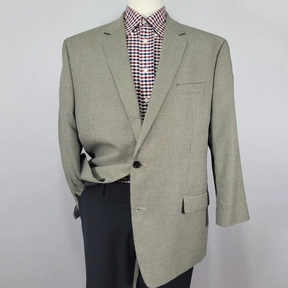 Michael Kors Men's Sport Coat Blazer Two Button Houndstooth Poly Blend‎ 48S